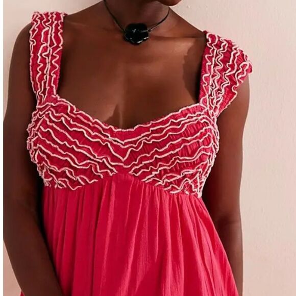 Free People Feel The Frill Midi Dress in Love Potion - Picture 3 of 8